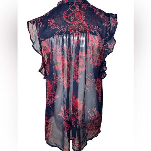Lucky Brand Navy and Red Floral Blouse - Picture 6 of 8